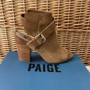 Paige Women's Camel/Tan Suede Heeled Peep toe Sandals